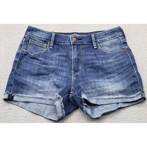 Levi's Jean Shorts Womens 2 Blue Denim Stretch Cuffed Hem Whiskered High Rise